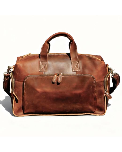 Touri Brown Genuine Leather Front Pockets Boarding Bag for men