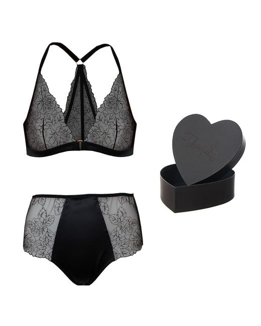 Tallulah Love Black Midnight Rose Gift Set: Bralette,High-Waisted Brief & Gift Box