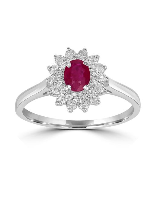 Artisan Metallic Oval Ruby And Diamond Cluster Ring