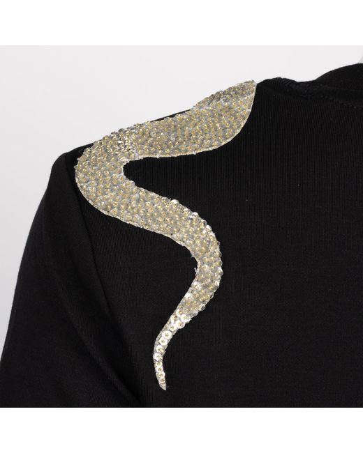 House of Laines London Black Laines Couture Embellished Shoulder Snake T-Shirt