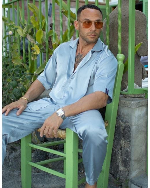 Hustle Blue Pearl Satin-Shirt for men