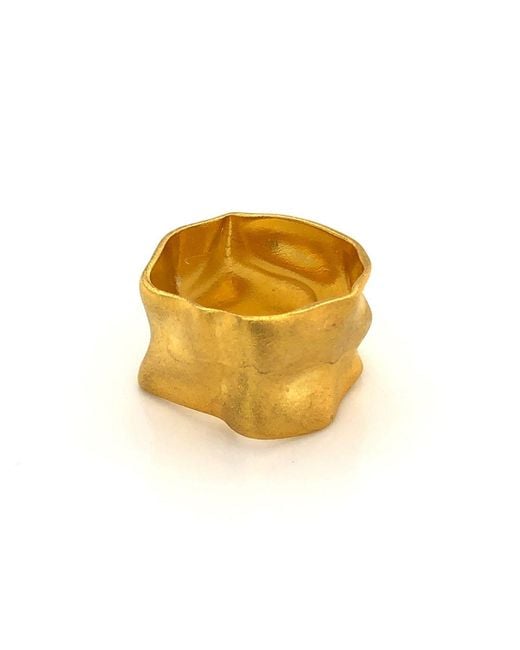 LINYA JEWELLERY Yellow Hammered Pattern Matte Thick Ring