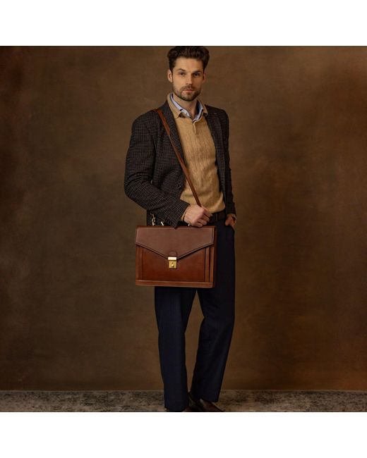Time Resistance Brown Classic Design Leather Briefcase for men