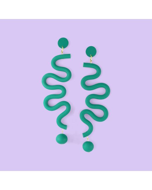 By Chavelli Green Tube Squiggles Dangly Statement Earrings