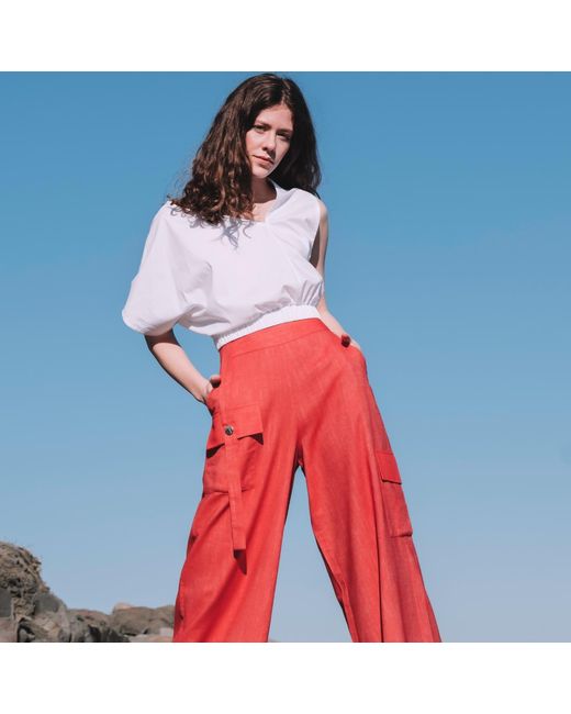 Mirimalist Red Flame Wide Leg Pants