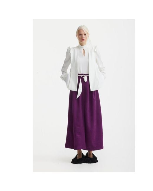 Julia Allert White Neutrals Designer Satin Blouse With Bishop Sleeves And Stand Collar –