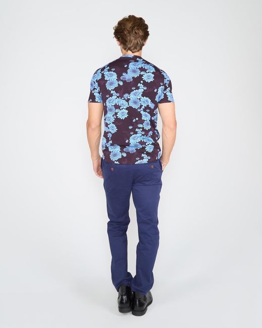 Lords of Harlech Blue Maze Serious Floral V-Neck Tee for men