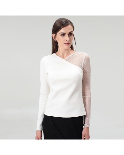 Smart and Joy White Asymmetric Milano And Tulle Top