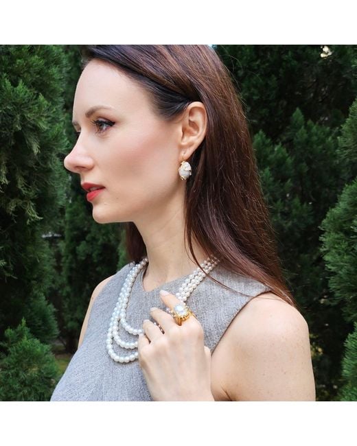 Farra Metallic Baroque Pearls Dangle Earrings