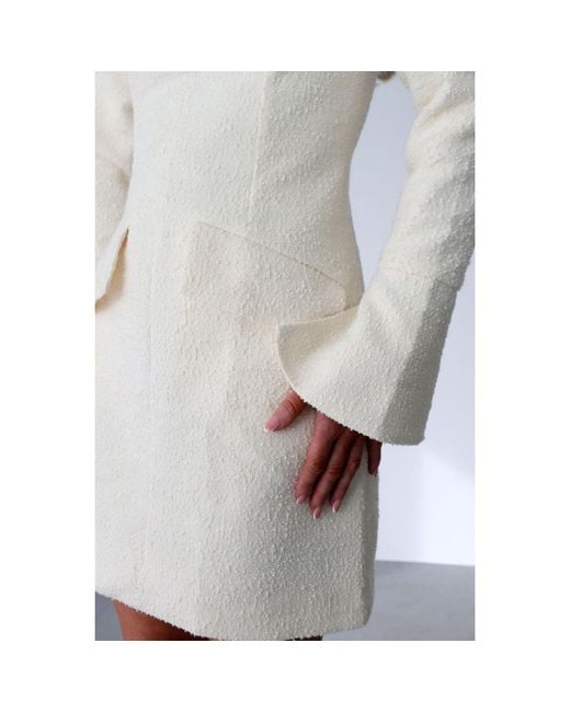AMAANALUX White Neutrals Collar Boucle Structured Mini Dress, Cream