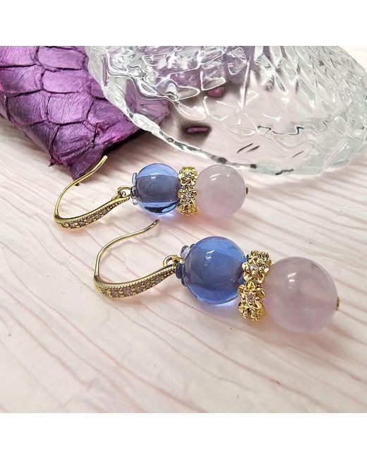 Farra Blue Amethyst With Berry Dangle Earrings