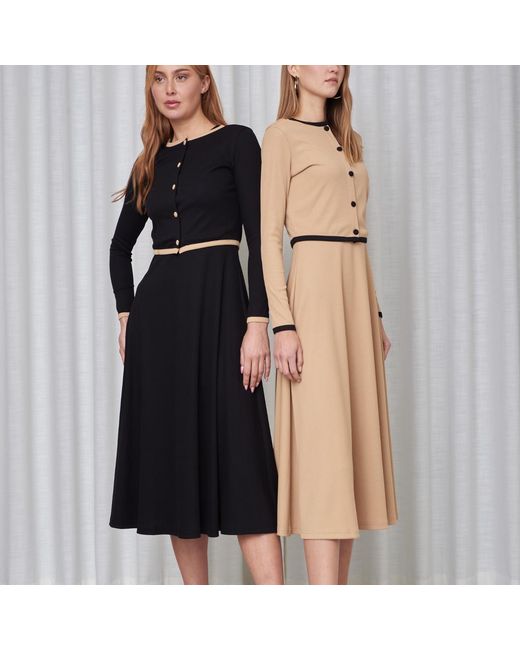 Roch Perel Natural Neutrals Camel Contrast Ribbed Cardi-Dress