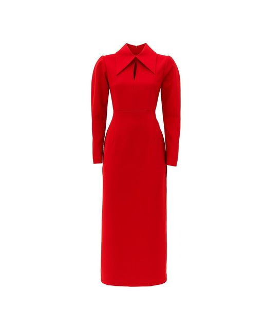 Julia Allert Red Long Sleeve Solid Formal Midi Dress –