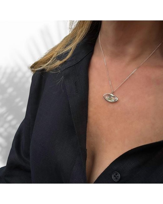 Ebru Jewelry Metallic Green Glass Evil Eye Sterling Silver Necklace