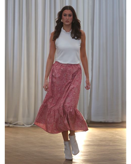 Frock Tales Pink Boho Gathered Midi Skirt With Pockets