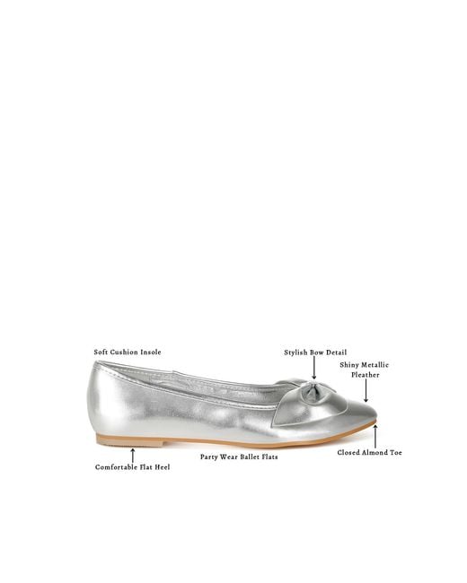 Rag & Co White Bromelia Metallic Pleather Bow Ballerinas