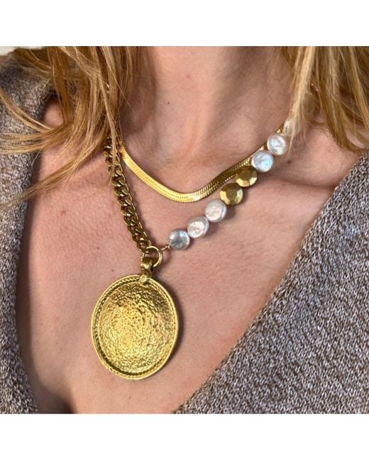 Rachel Nathan Metallic Pearl Coin & Shield Necklace