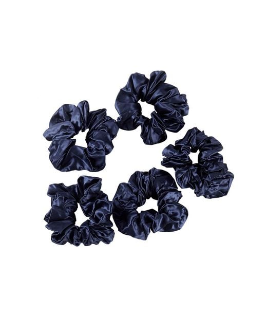Soft Strokes Silk Blue Pure Mulberry Silk French Scrunchie Set Of Five