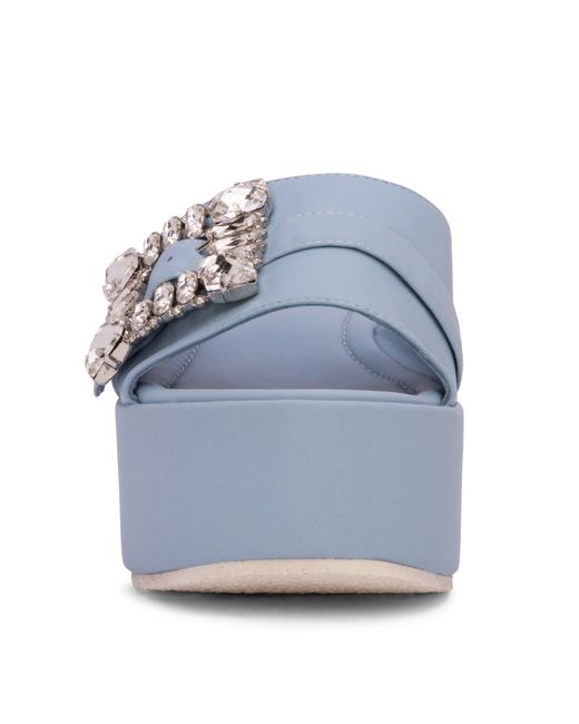Beautiisoles by Robyn Shreiber Made in Italy Blue Dita Baby Leather Slide Mule Espadrille Sandal Comfortable & Elegant For Work & Evening & Party Sandal