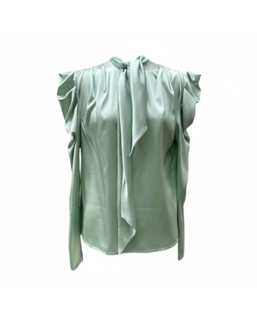 Imaatu Green Water Mint Silk Satin Tie-Neck Blouse – Elegant Evening Statement