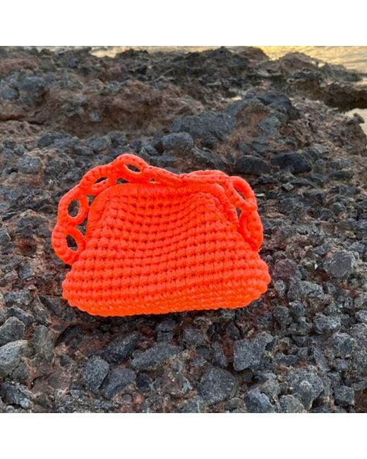 Sibylla Delphica Orange Mini Metallic Crochet Clutch Bag