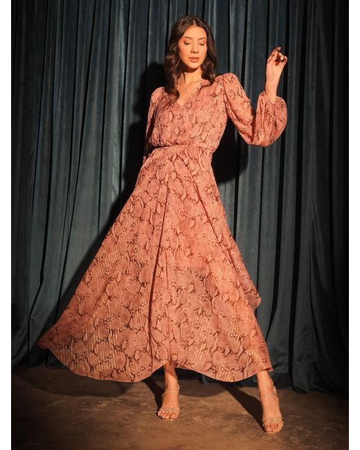 Rose & Nancy Red Mali Pretty Snake Print Maxi Dress