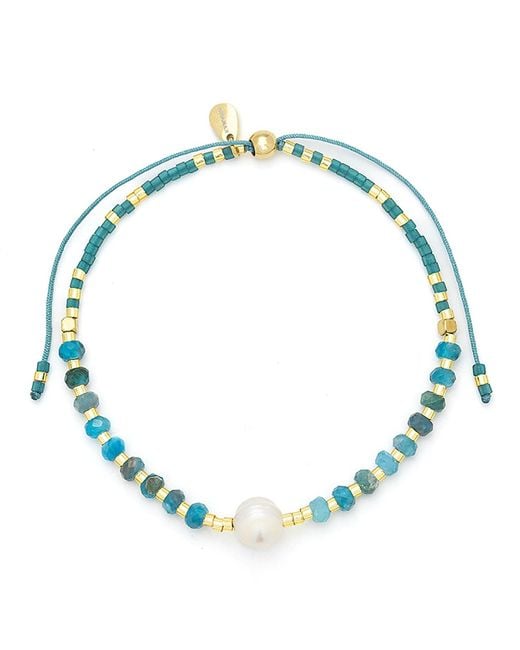 KAMARIA White Lumira Mini Pearl & Gemstone Adjustable Bracelet With Miyuki Beads