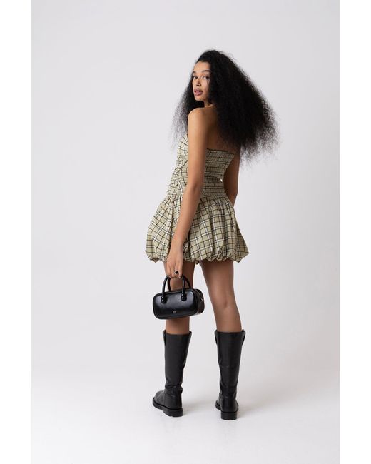 Amy Lynn Metallic Dionne Check Tartan Puffball Mini Dress
