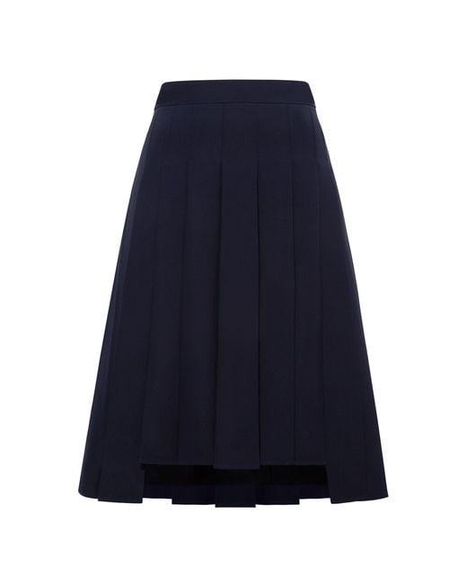 Femponiq Blue High-Waisted Pleated Midi Skirt With Asymmetric Slits