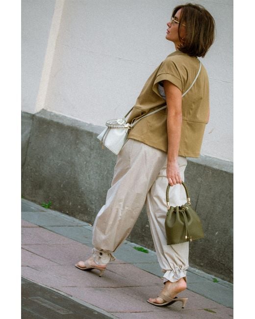 Saonara Brand Green Bucket Bag Khaki Leather