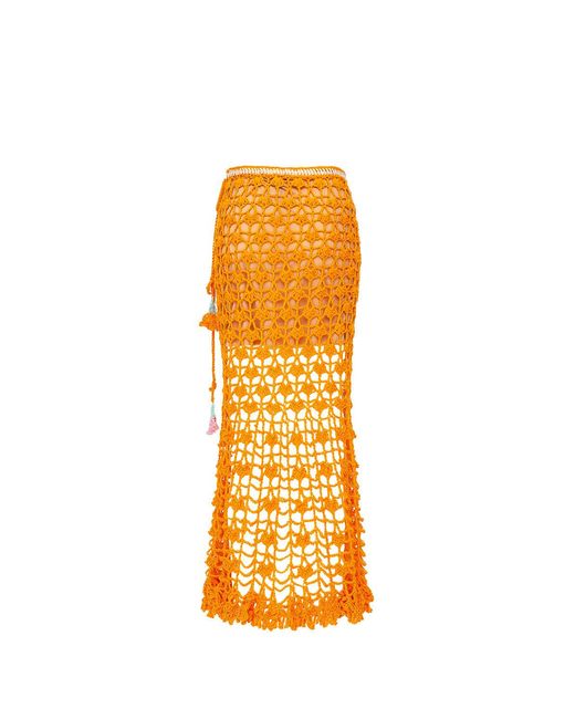 Andreeva Orange California Poppy Handmade Knit Midi Skirt