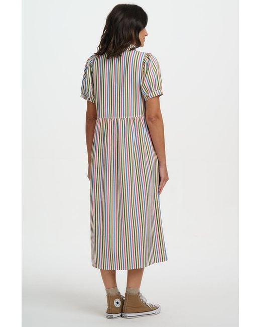 Sugarhill White Gillian Midi Smock Dress Multi, Colourful Canvas Stripe