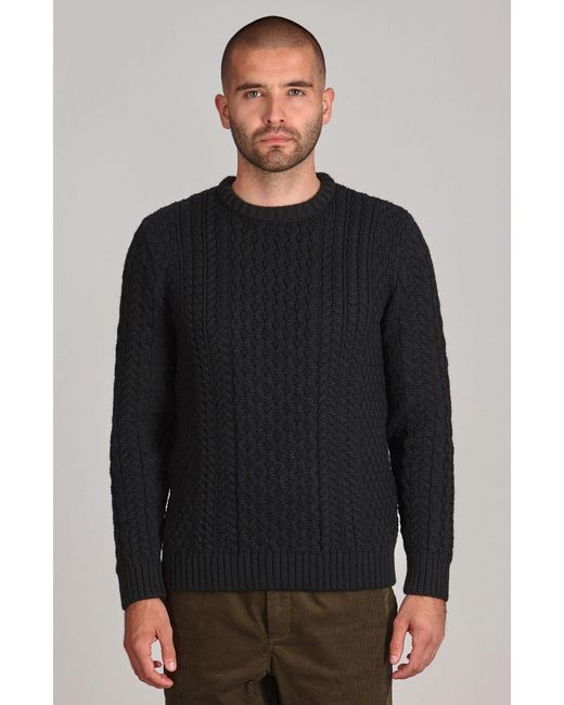 Paul James Knitwear Blue Fisherman's British Wool Johnson Cable Jumper for men