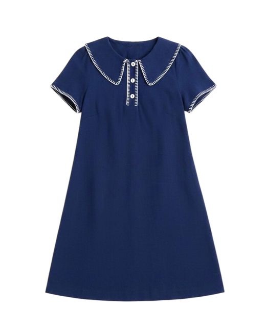 Louche Blue Dot Blanket Stitch A-Line Mini Dress