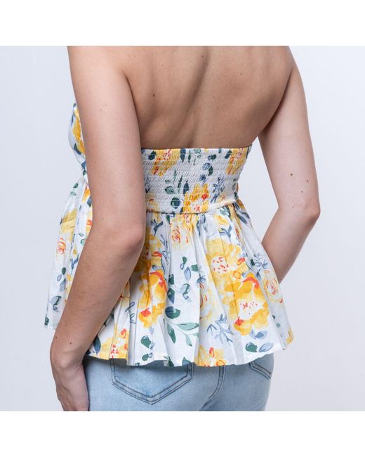 House of Gl Yellow Florea Cotton Front-Tie Smocked Back Tube Top