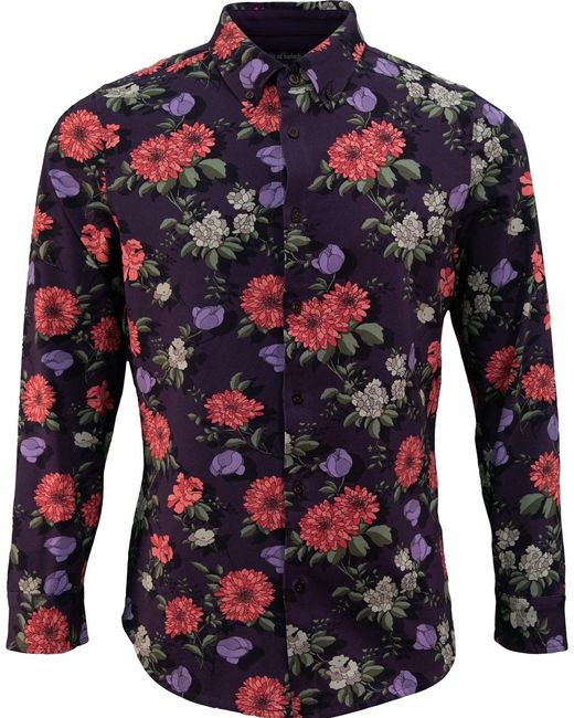 Lords of Harlech Blue Sawyer Augustus Floral Knit Shirt for men
