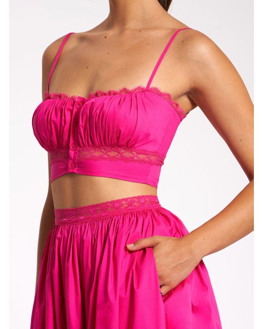 Miss Circle New York Purple Maya Fuchsia Cotton Poplin Top With Lace Trim