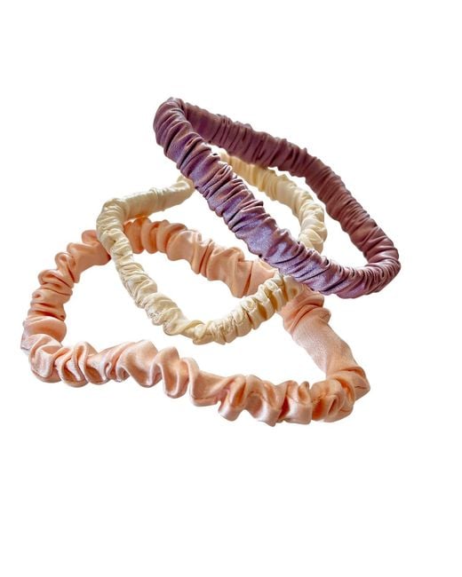 Soft Strokes Silk Pink Set Of Three Pure Mulberry Silk Skinny Scrunchies Weekly Special Hair Ties Birthday Cake