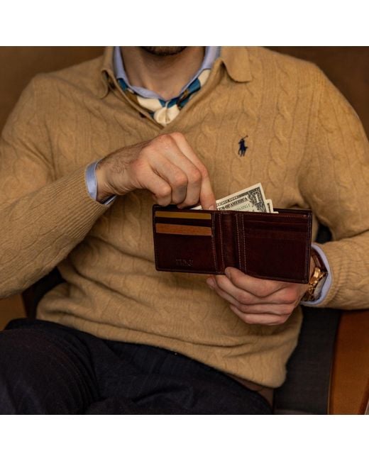 Time Resistance Purple Leather Bifold Wallet for men