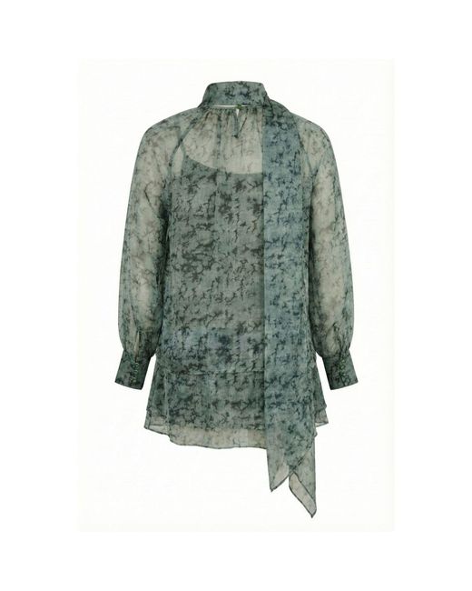 Modenaire Green Printed Blouse And Asymmetric Skirt Co-Ord Set