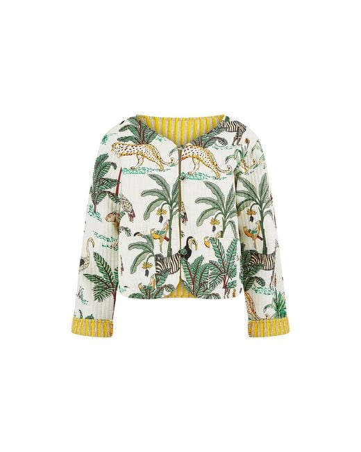 Yumi' Green Animal Reversible Cotton Quilted Jacket