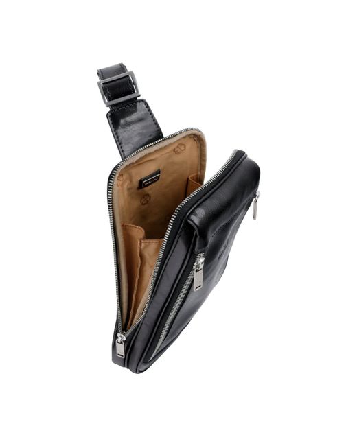 Time Resistance Black Leather Sling Bag Chest Bag for men
