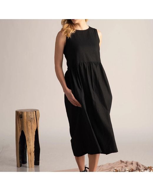 Nikka Place Black Maternity Linen Midi Dress With Pockets For Summer