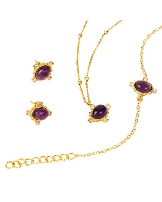 Lila Rasa White Amethyst Cz February Birthstone Brings Good Luck, Stability & Intuition Jewellery Set Necklace, Earrings & Bracelet