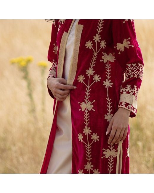 Antra Designs Red Fuchsia Silk Velvet Coat