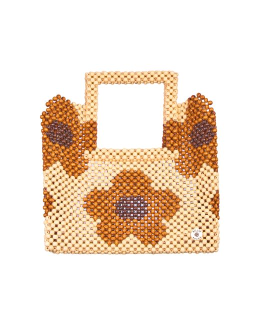 Tillie Beads Metallic Daisy Square Handle Tote Bead Bag
