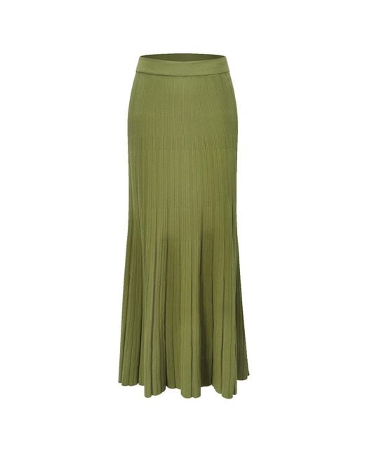 Smart and Joy Green Long Pleated Cotton Knit Skirt