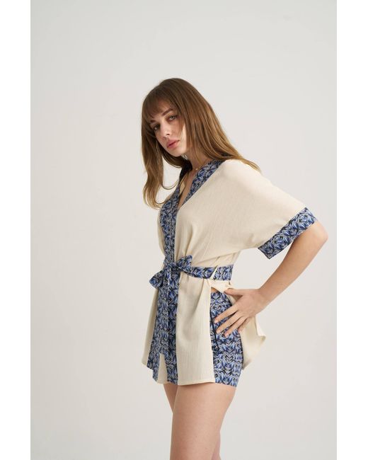 Unexpectedone Blue Mystery Set Natural Fabric Kimono