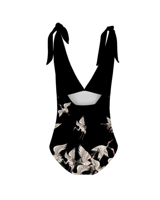 Aloha From Deer Black Cranes One Piece Swimsuit