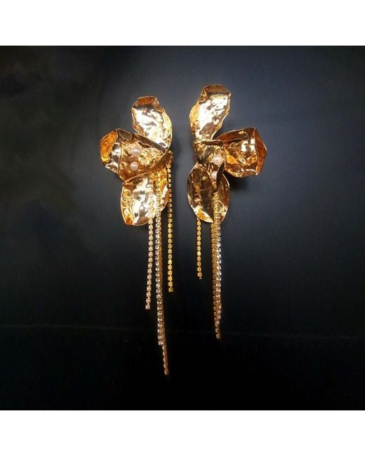 Laura Daili Metallic Golden Floral Statement Earrings